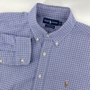 Ralph Lauren Button Down Men 16.5 36/37 Blue Check Yarmouth Cotton Oxford Shirt